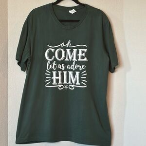 BELLA CANVAS Let Us Adore Him Green XL Christmas Christian Cotton T-Shirt